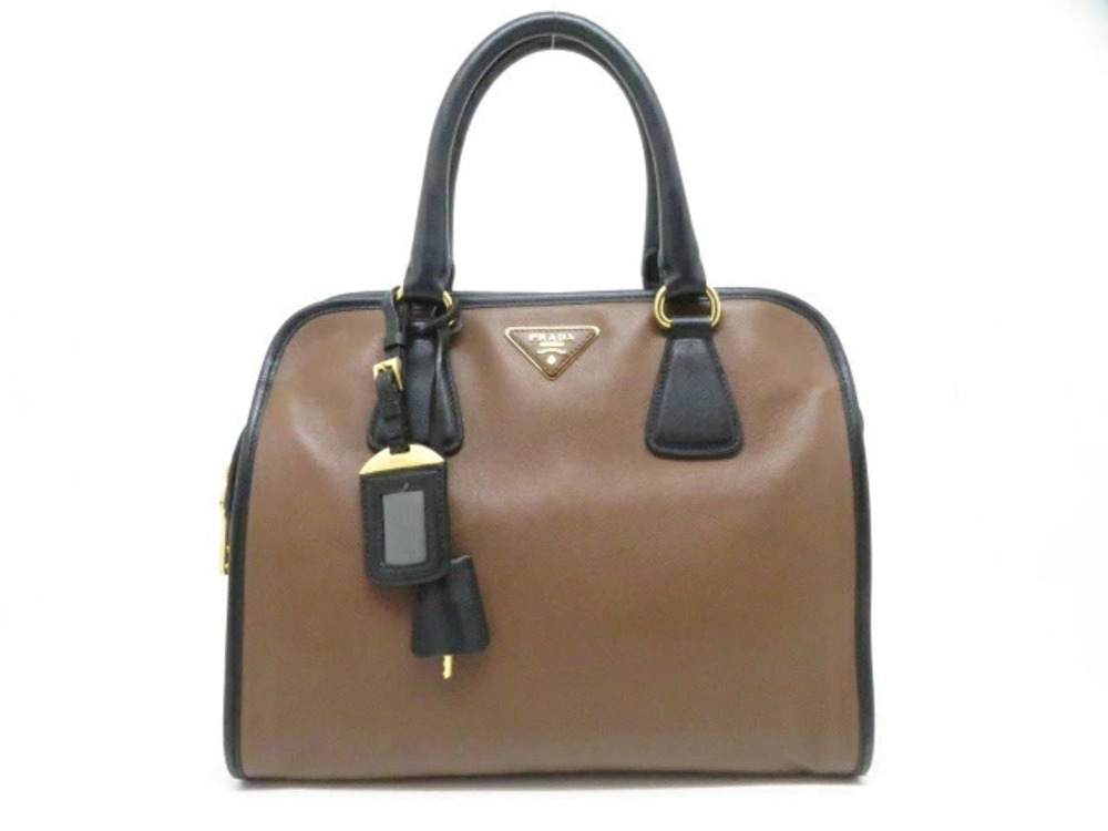 Prada handbag Saffiano leather brown black